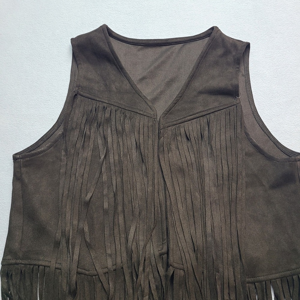 Unbranded Fringe‎ Vest Womens Medium Brown Excellent Faux Suede Boho Western - Picture 4 of 6